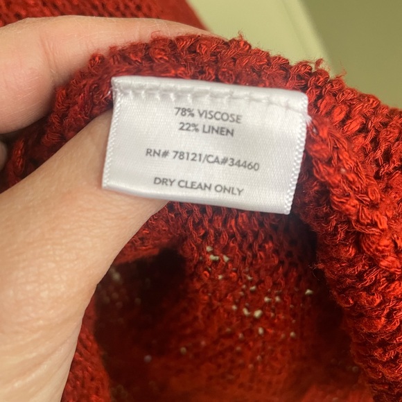Eileen Fisher Cranberry Viscose Linen Red Stretch Knit V-Neck Sweater Sz Med - Picture 4 of 5